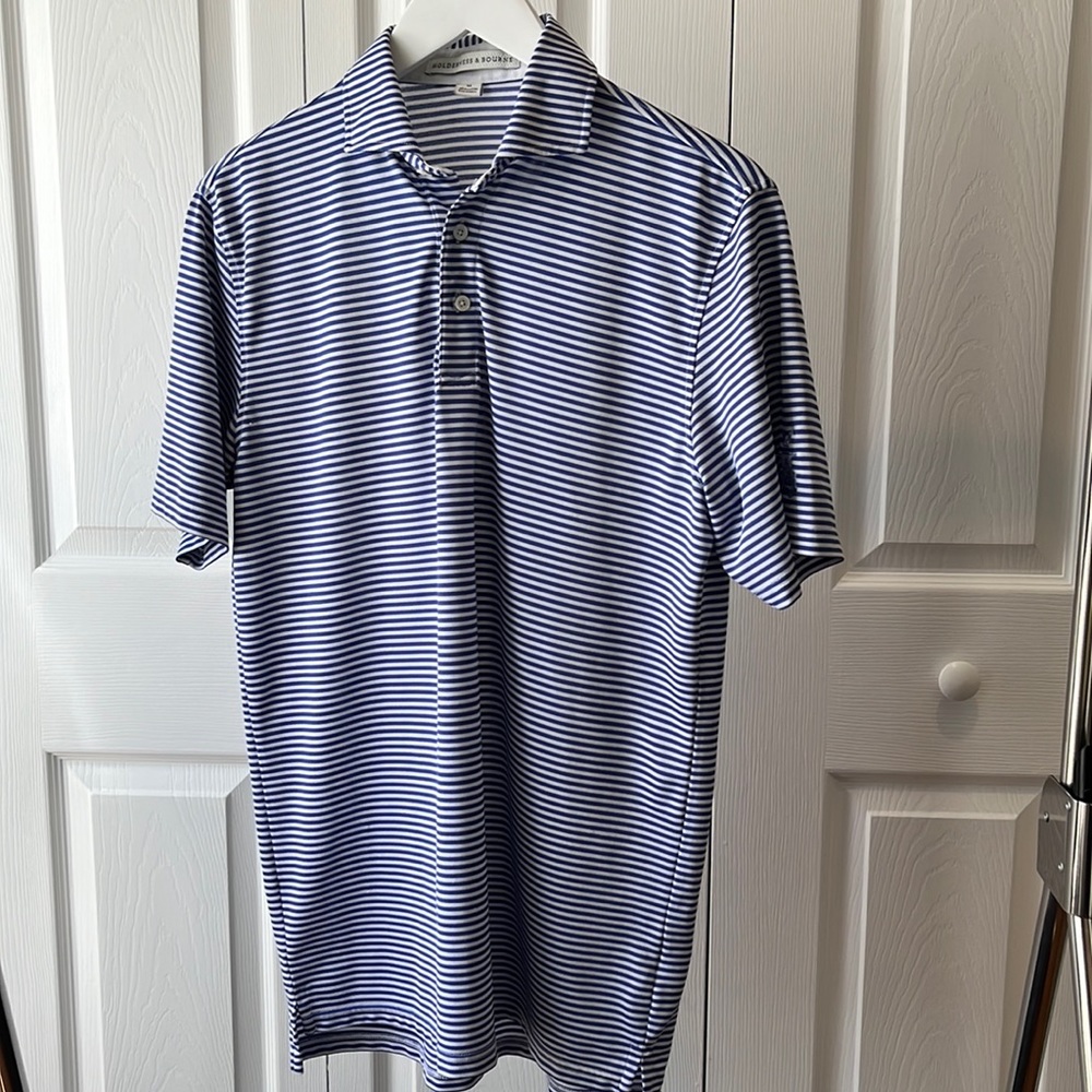Blue and White Stripe Pique Polo